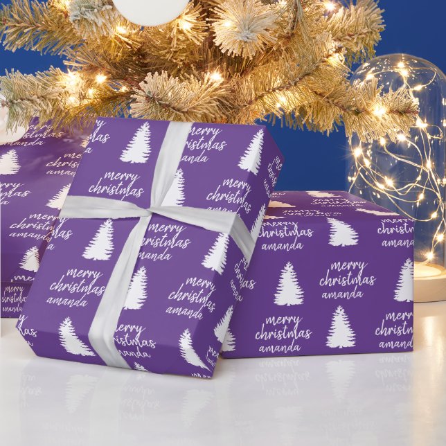 Personalized Purple Merry Christmas Wrapping Paper (Holidays)