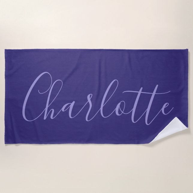 Personalized Purple Modern Simple Beach Towel (Front)