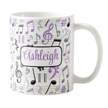 Personalized Purple Music Pattern Mug