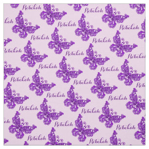 Personalized purple name butterfly inked pattern fabric