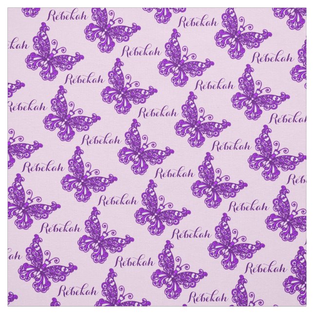 Personalized purple name butterfly inked pattern fabric (Swatch)