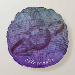 Personalized Purple Ocean Blue Celestial Map Round Pillow