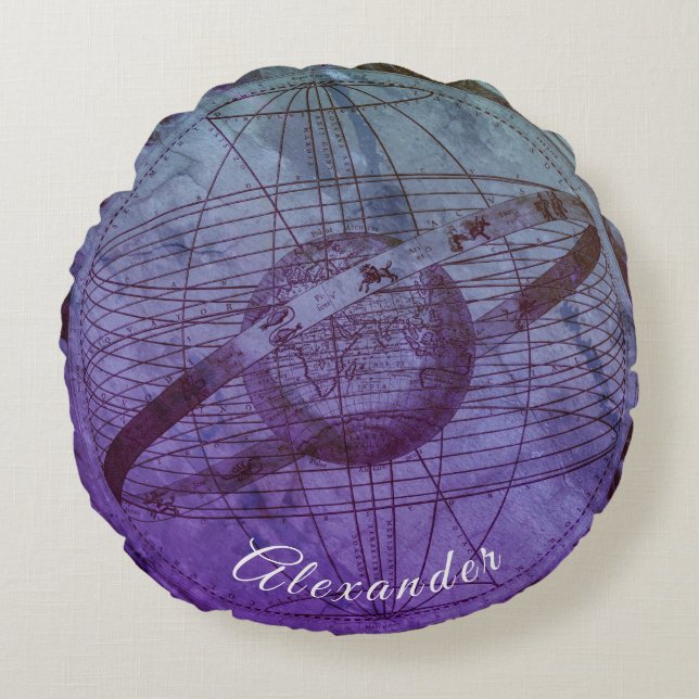 Personalized Purple Ocean Blue Celestial Map Round Pillow (Front)