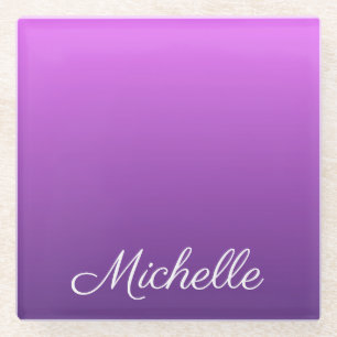 Personalized purple ombre glass coaster