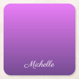 Personalized purple ombre square paper coaster