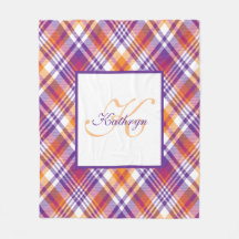 Personalized Purple, Orange & White Plaid Blanket