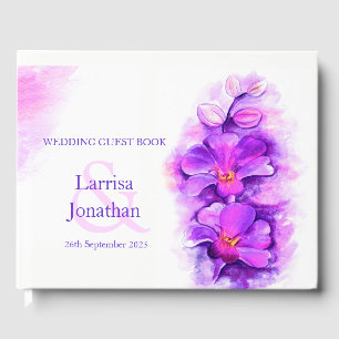 Personalized purple orchid art wedding guest book