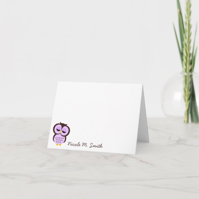 Personalized Purple Owl Notecards (Front)