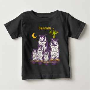 Personalized  Purple Owls Moon and Stars Baby T-Shirt