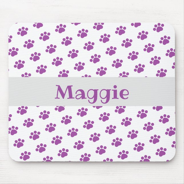Personalized Purple Paw Print Pattern Mouse Pad (Front)