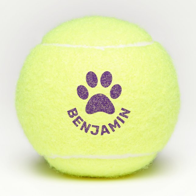 Personalized Purple Paw Print Pet Name Dog Tennis Balls (Front)