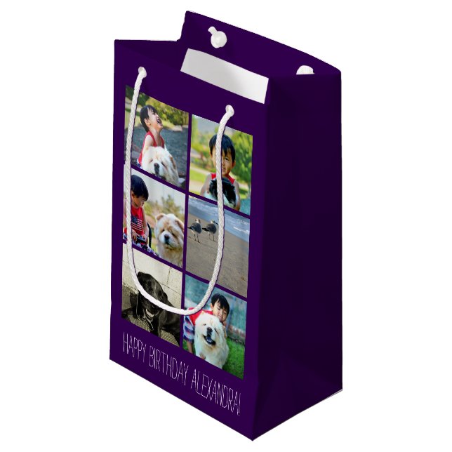Personalized Purple Photo Mosaic Picture Collage Small Gift Bag (Front Angled)