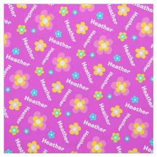 Personalized purple pink aqua white name pattern fabric