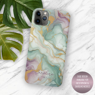 Personalized Purple Pink Green Gold Marble Pattern iPhone 16 Pro Max Case