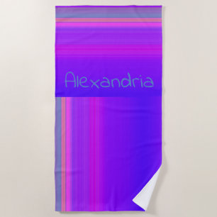Personalized Purple Pink Ombre Stripe  Beach Towel
