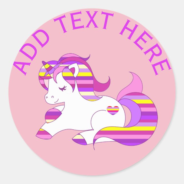 Personalized Purple & Pink Rainbow Unicorn Sticker (Front)