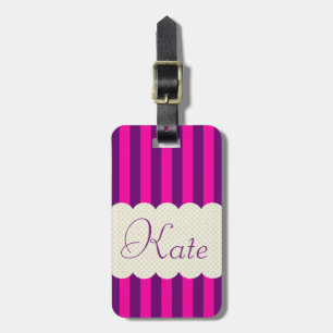 Personalized Purple Pink Stripes Polka Dots Design Luggage Tag