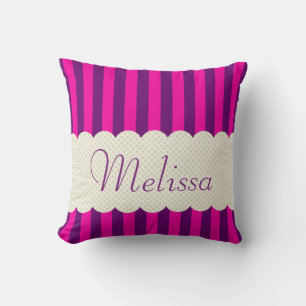 Personalized Purple Pink Stripes Polka Dots Design Throw Pillow