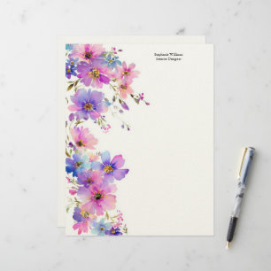 Personalized Purple Pink Wildflowers Florals Letterhead