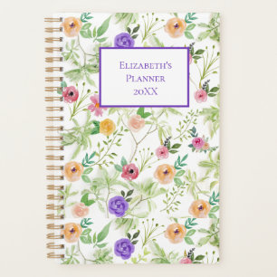 Personalized Purple Pink Yellow Floral Yearly Planner