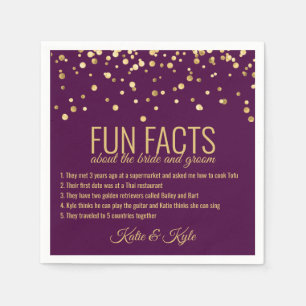 Personalized PURPLE PLUM Gold Confetti FUN FACTS Napkin