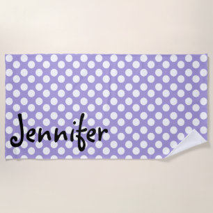 Personalized Purple Polka Dot Beach Towel