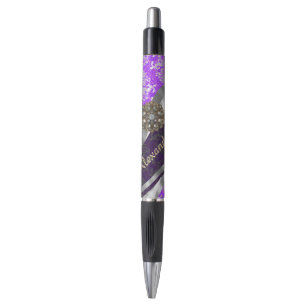Personalized purple pretty girly damask pattern pen