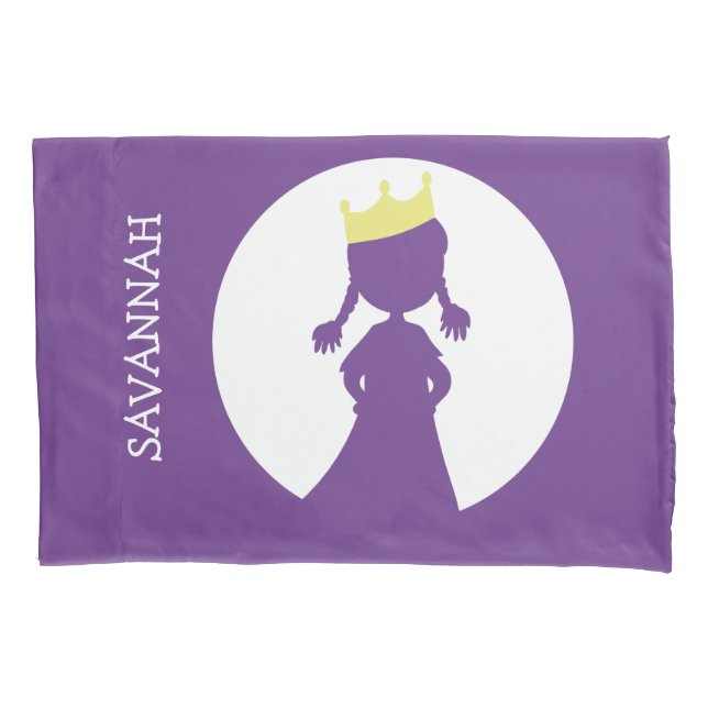 Personalized Purple Princess Silhouette Girls Pillowcase (Front)