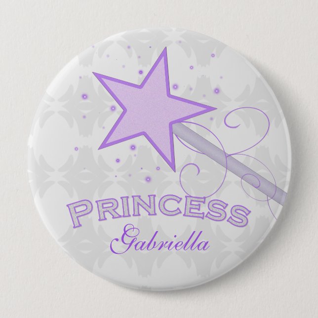 Personalized: Purple Princess Wand Button (Front)