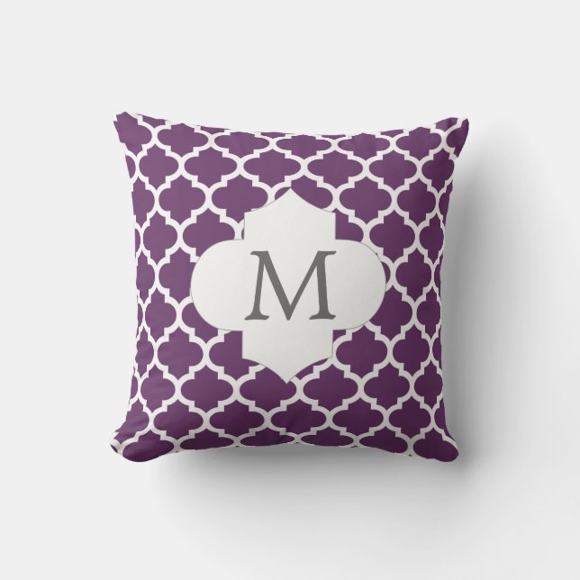 personalized purple quatrefoil monogram design throw pillow (Front)
