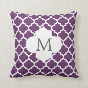 personalized purple quatrefoil monogram design throw pillow