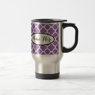 Personalized Purple Quatrefoil Name Travel Mug