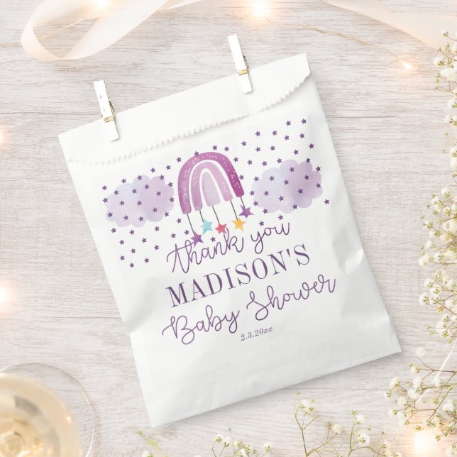 Personalized Purple Rainbow Baby Shower Favour Bag (Clipped)