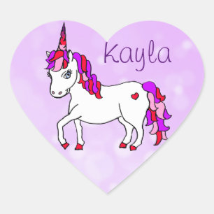 Personalized Purple Rainbow Horned Unicorn Heart Sticker