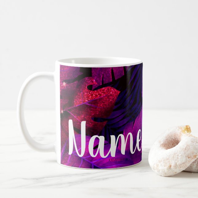 Personalized Purple Rainforest Design Coffee Mug (With Donut)