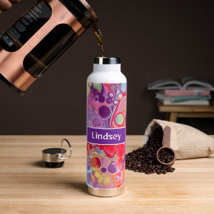 Personalized Purple Red Pour Painting Fluid Art Water Bottle