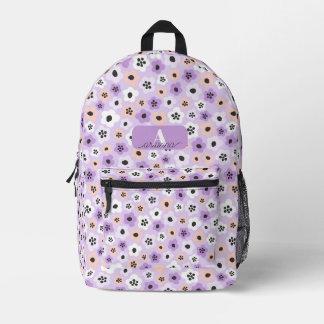 Personalized Purple Retro Floral Personalized Printed Backpack
