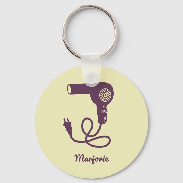Personalized Purple Retro Hairdryer Blow Dryer Keychain (Front)