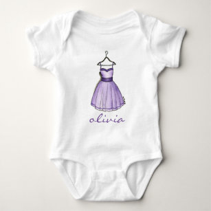 Personalized Purple Retro Prom Pretty Party Dress Baby Bodysuit