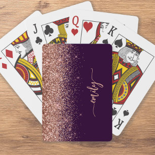 Personalized Purple Rose Gold Glitter Signature Playing Cards