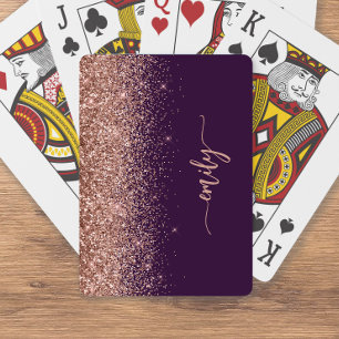 Personalized Purple Rose Gold Glitter Signature Playing Cards