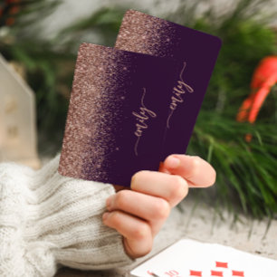 Personalized Purple Rose Gold Glitter Signature Playing Cards