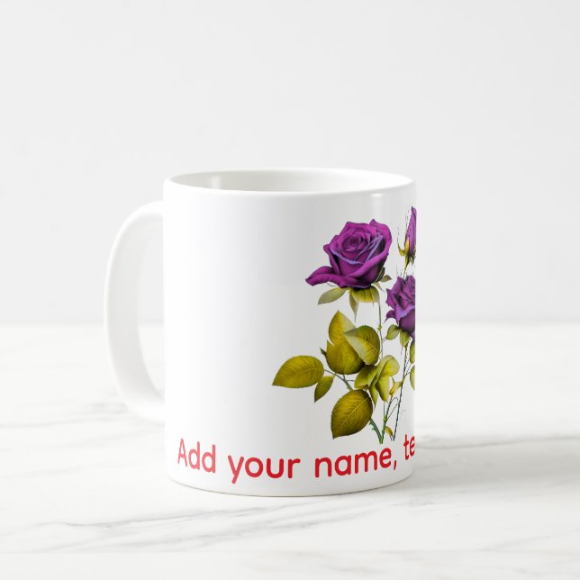 Personalized Purple Rose Mug | Add Your Name, Text (Devant gauche)