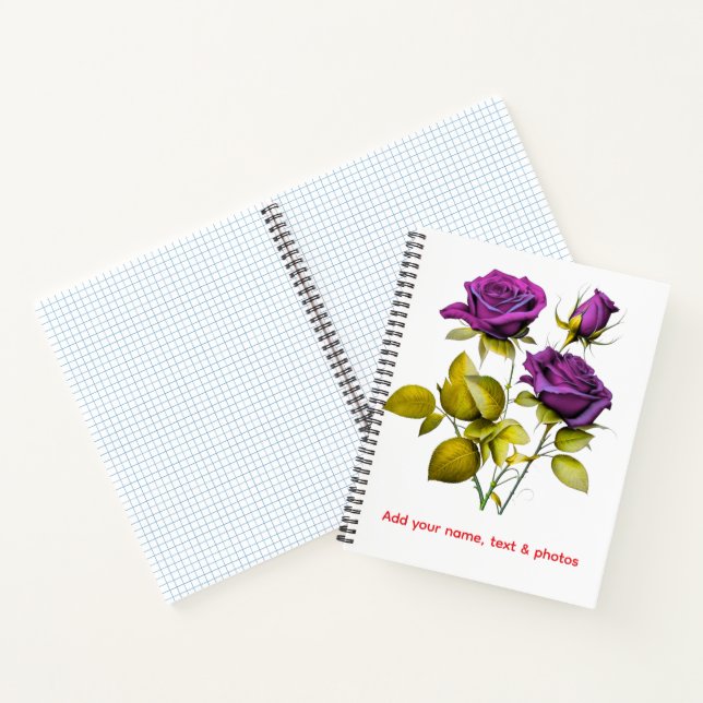 Personalized Purple Rose Notebook | Add Your Name (Inside)