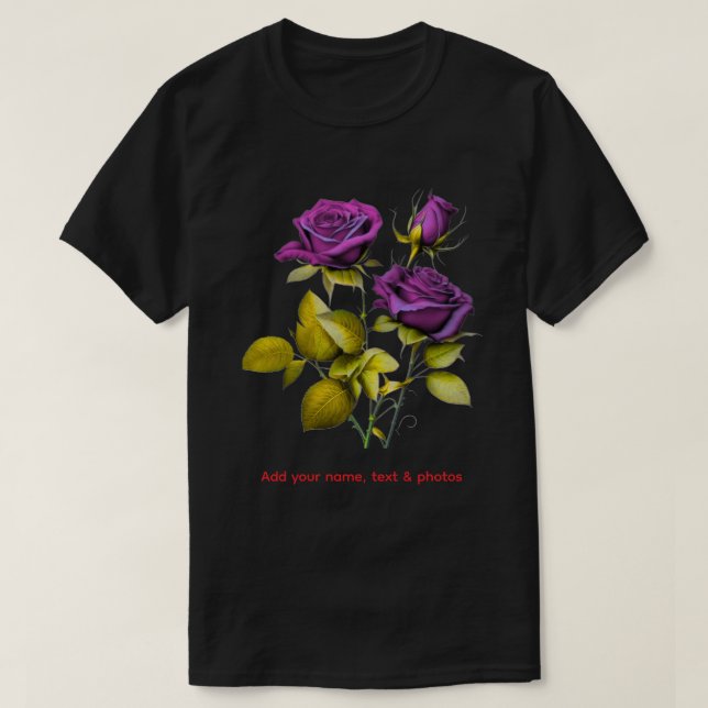 Personalized Purple Rose T‑Shirt | Add Your Name T-Shirt (Design Front)