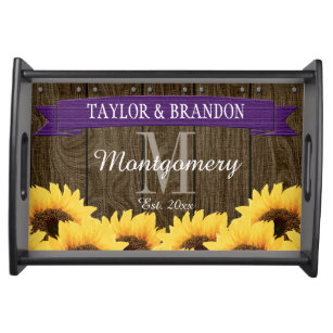 PERSONALIZED PURPLE RUSTIC SUNFLOWER WEDDING SERVING TRAY