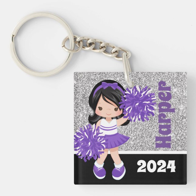 Personalized Purple & Silver Cheerleading Keychain (Front)