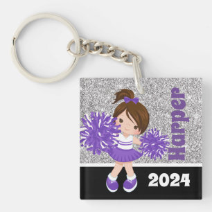 Personalized Purple & Silver Cheerleading Keychain