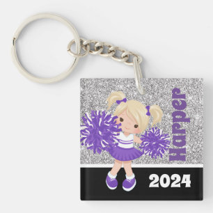 Personalized Purple & Silver Cheerleading Keychain