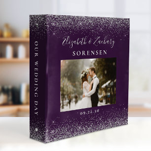 Personalized Purple Silver Glitter Wedding Photo Binder